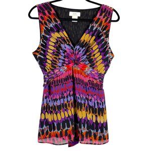 Luxe by NYC Design Co. Sleeveless Multicolor V-Neck Twist Front Tie Waist Blouse
